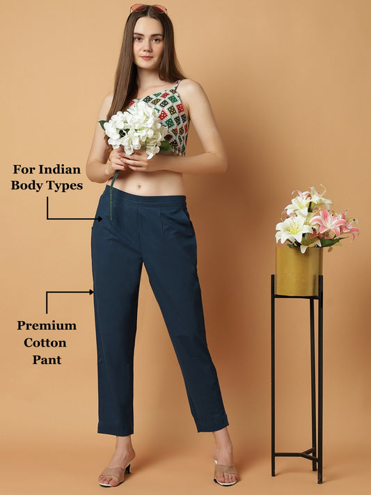 Peacock-Blue Premium Cotton Pant