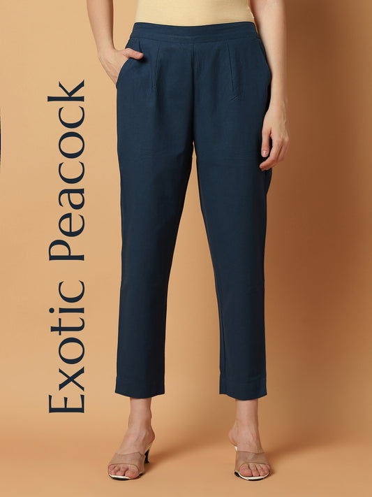 Peacock-Blue Premium Cotton Pant
